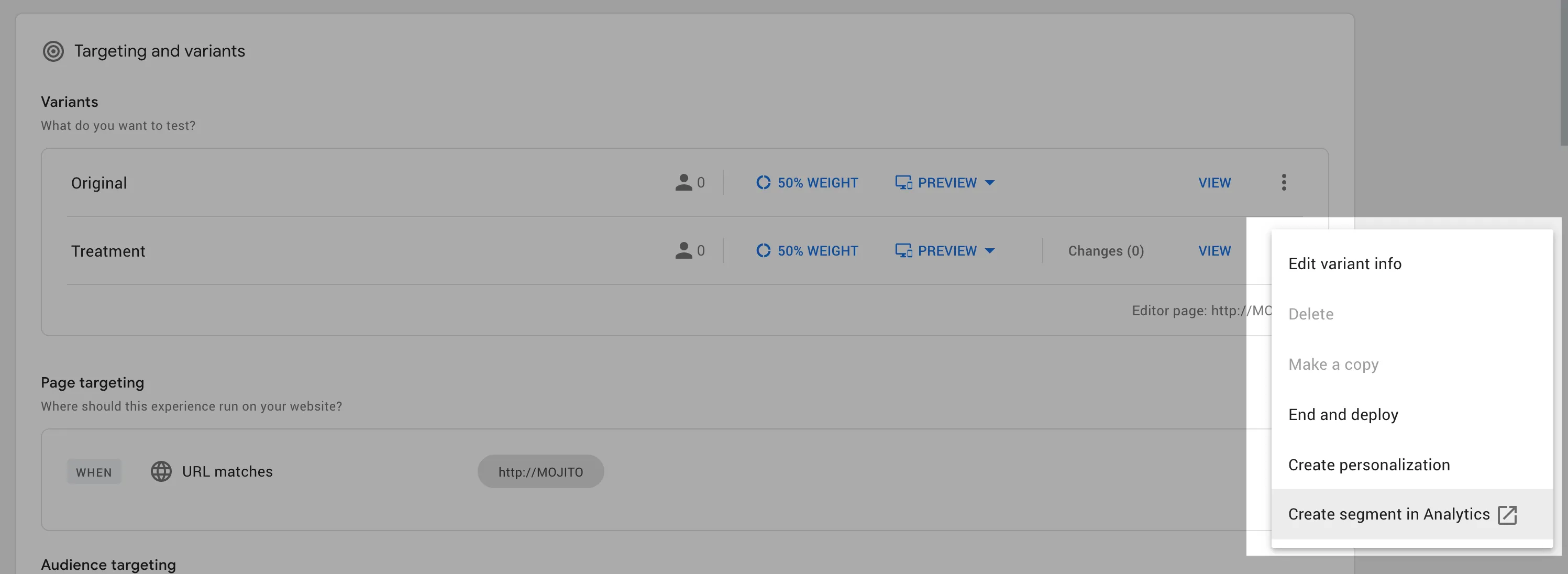 Segment in Google Optimize
